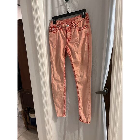 True Religion Red Acid Washed Skinny Pants Size 27 Western Boho - Picture 1 of 8